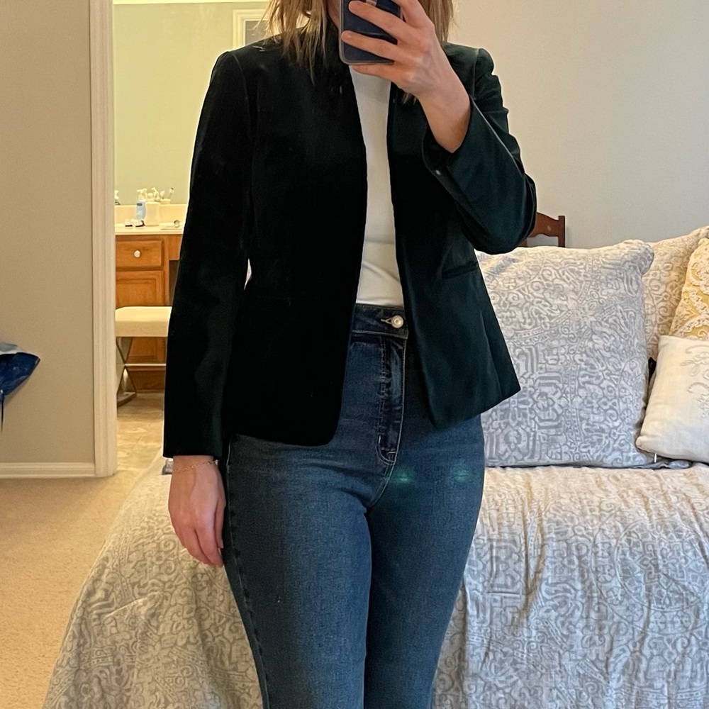 J Crew Dark Forest Green Velvet Jacket